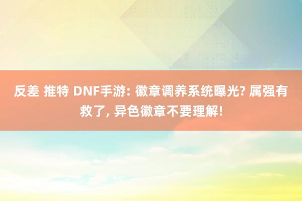 反差 推特 DNF手游: 徽章调养系统曝光? 属强有救了， 异色徽章不要理解!