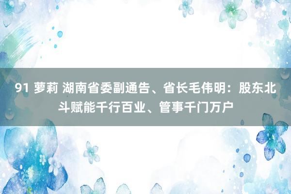 91 萝莉 湖南省委副通告、省长毛伟明：股东北斗赋能千行百业、管事千门万户