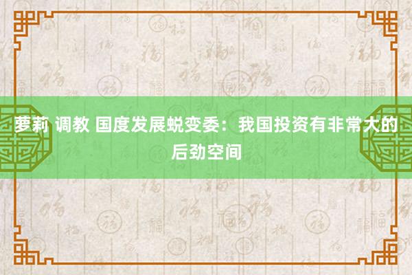 萝莉 调教 国度发展蜕变委：我国投资有非常大的后劲空间