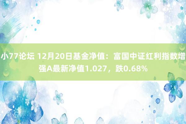 小77论坛 12月20日基金净值：富国中证红利指数增强A最新净值1.027，跌0.68%