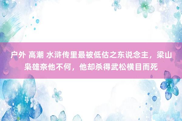 户外 高潮 水浒传里最被低估之东说念主，梁山枭雄奈他不何，他却杀得武松横目而死